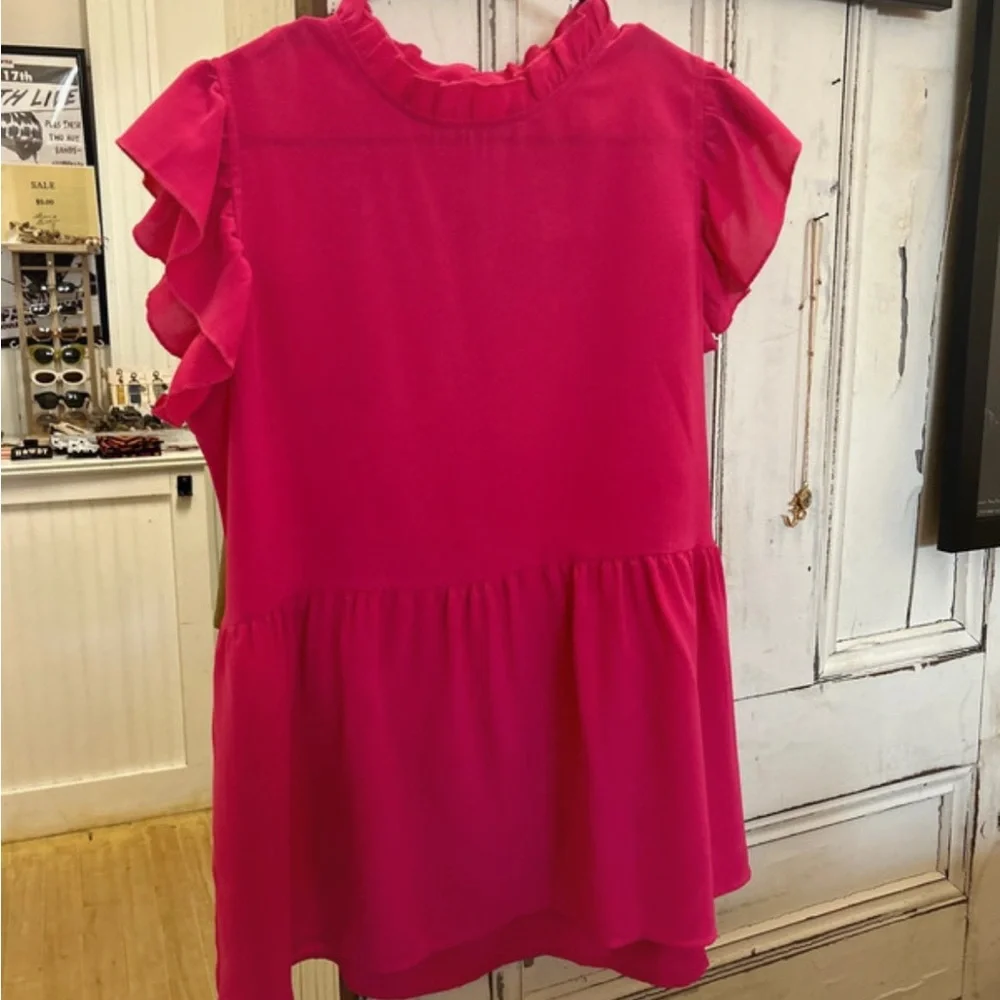 Fuchsia Ruffle Sleeve Blouse - Picture 2 of 5